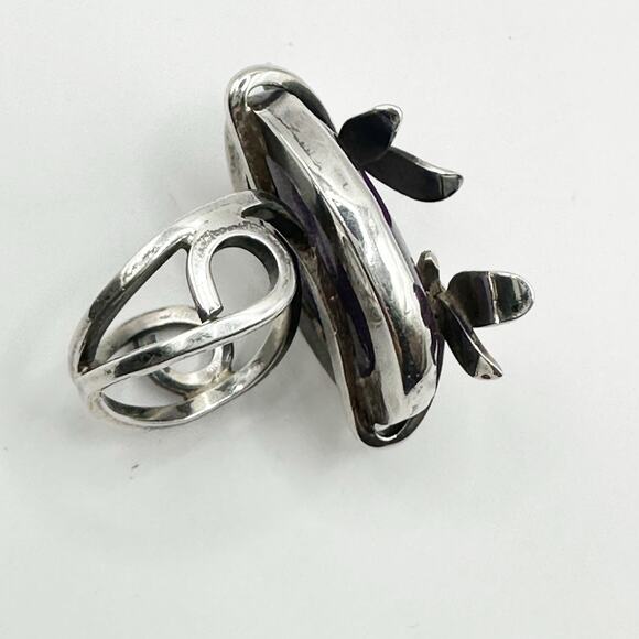 Artisan Dragonfly Ring Purple Stone 925 Marked Silver Unique Bohemian Size 6 1/4 - Picture 6 of 15